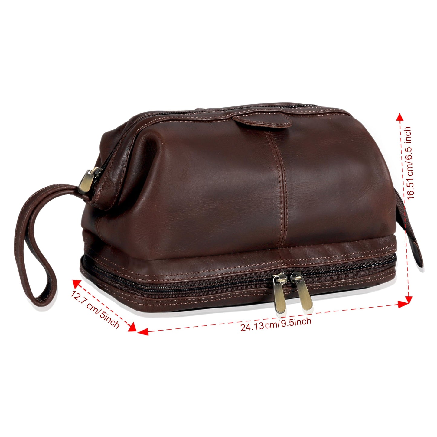 cuero Premium Genuine Leather Toiletry Bag for Men – Large Double Layer Travel Dopp Kit with Zipper Compartments,Lining & Handle – 9.5” Travel Shaving Organizer