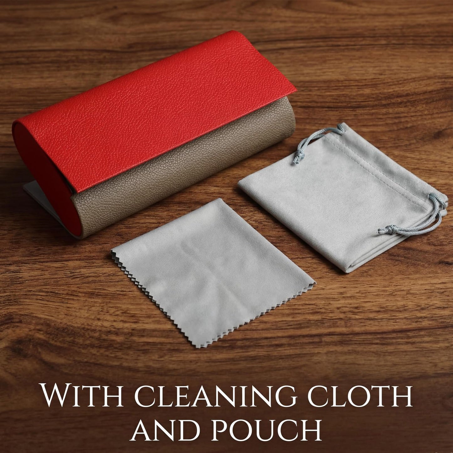 MBQBBBZ Double Glasses Case Hard Shell,Double Sunglasses Case & Double Eyeglass Case with Cleaning Cloth & Storage Pouch (Red-Gray)