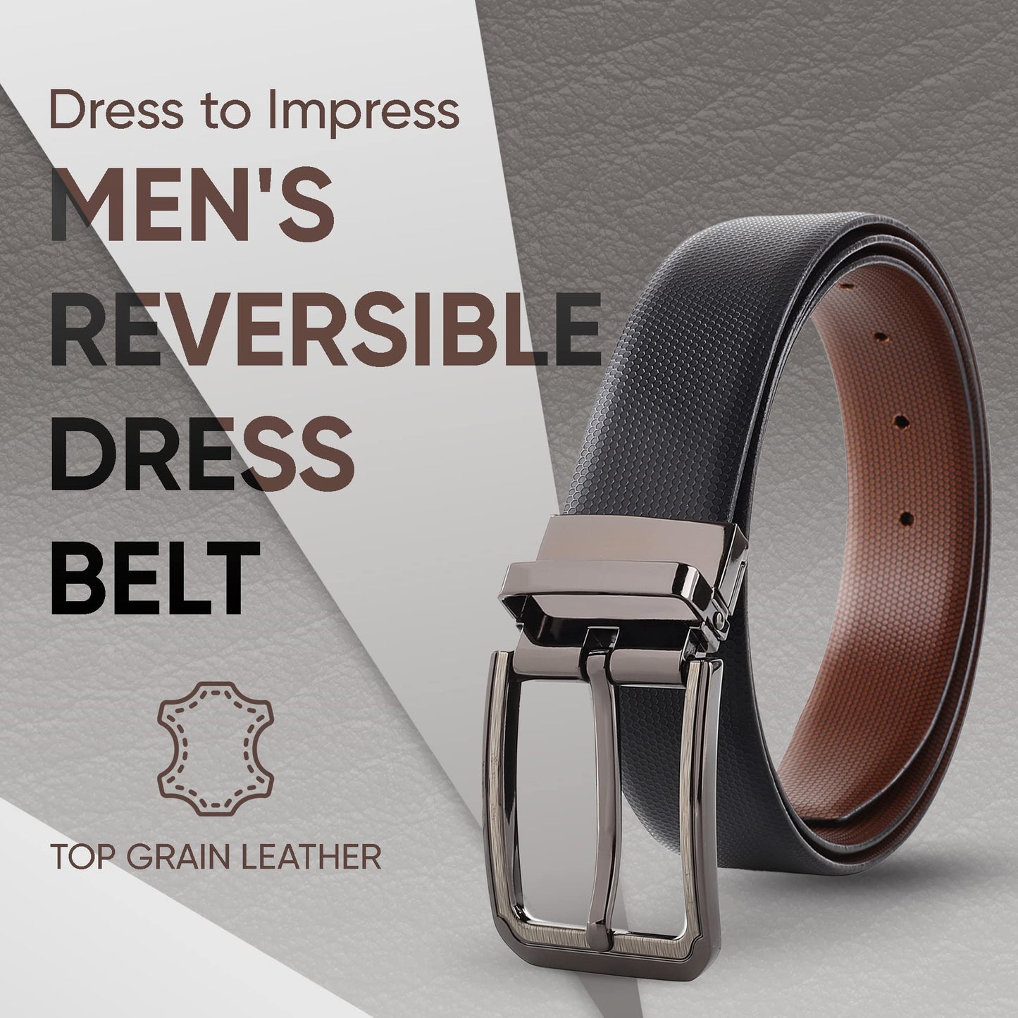 Prospero Comfort - Reversible Belts for Men, Italian Top-Grain Leather Belt for Men, 2-Toned Men’s Belts, Men’s Belt for Casual Wear, 35mm Dress Belt, Beehive Design Black Belt Men’s Size 40