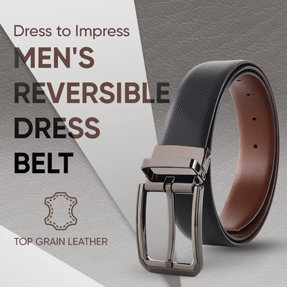 Prospero Comfort - Reversible Belts for Men, Italian Top-Grain Leather Belt for Men, 2-Toned Men’s Belts, Men’s Belt for Casual Wear, 35mm Dress Belt, Beehive Design Black Belt Men’s Size 40