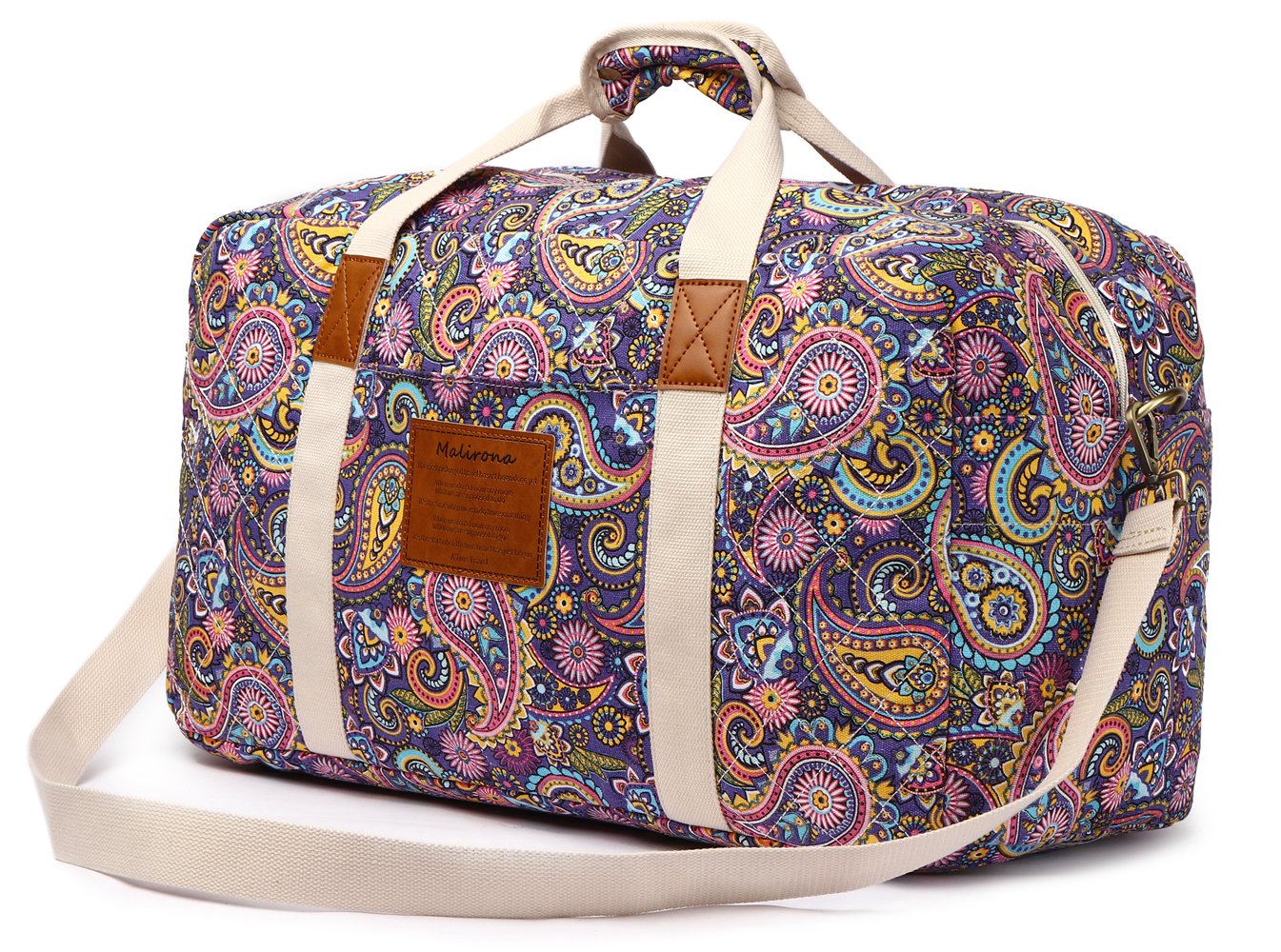 Malirona 22"Canvas Weekender Overnight Bags Travel Duffel Bag Carry On Bag for Women and Girls (Purple Flower)