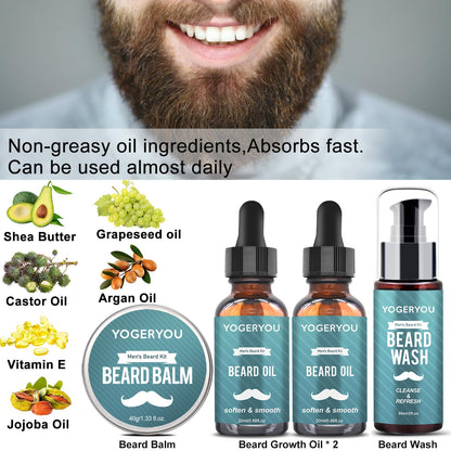 YogerYou Beard Kit,Beard Grooming Kit W/Straight Razor,2 PACK Beard Oil,Beard Wash,Balm,Brush,Comb,Scissors Mens Birthday Christmas Gifts for Men Boyfriend Husband Beard Shaping Shaving Kit