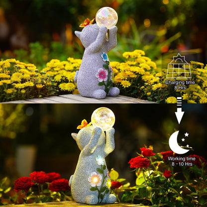 Goodeco Solar Cat Garden Statue - Outdoor Cat Decor with Solar Butterfly & Succulent Flowers LED Lights for Garden Enthusiasts - Ideal Gifts for Mom & Birthdays
