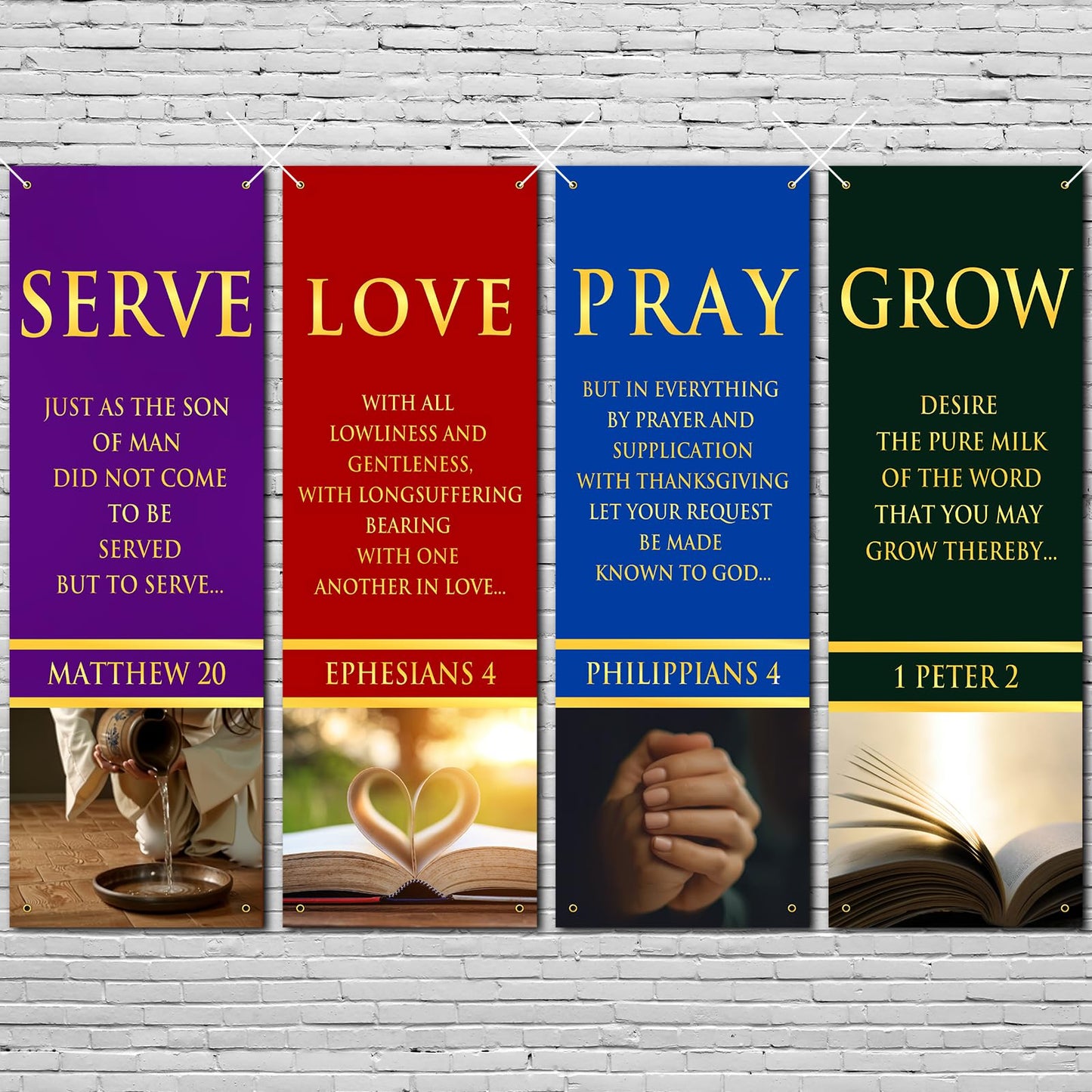 4 Pcs 5.9 Ft Church Banners with Scripture Worship Christmas Banner for Sanctuary Wall Christian Bible Prayer Holiday Flags Welcome Religious Praise Hanging Signs Decorations For Church Outdoor