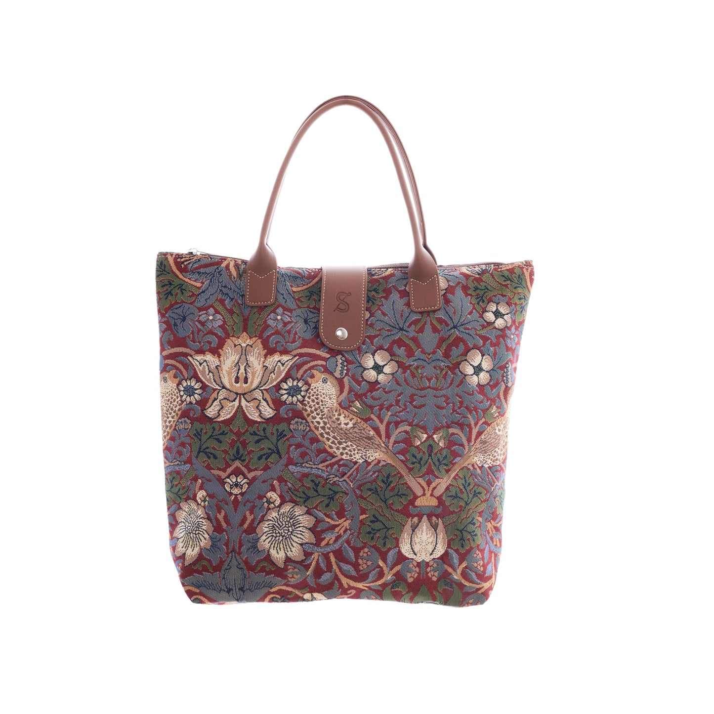 Signare Tapestry Foldable Tote Bag Reusable Shopping Bag Grocery Bag With William Morris Red Strawberry Thief Design (FDAW-STRD)