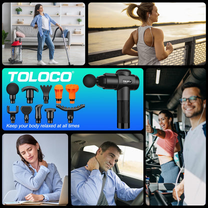 TOLOCO Massage Gun, Deep Tissue Back Massage for Athletes for Pain Relief, Percussion Massager with 10 Massages Heads & Silent Brushless Motor, Gifts for Fathers Day, Black