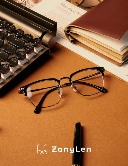 ZanyLen Blue Blocker Glasses for Men Metal Browline Computer Gaming Glasses With Blue Ray Filter (Gunmetal/Black TR90 Eyeglasses)