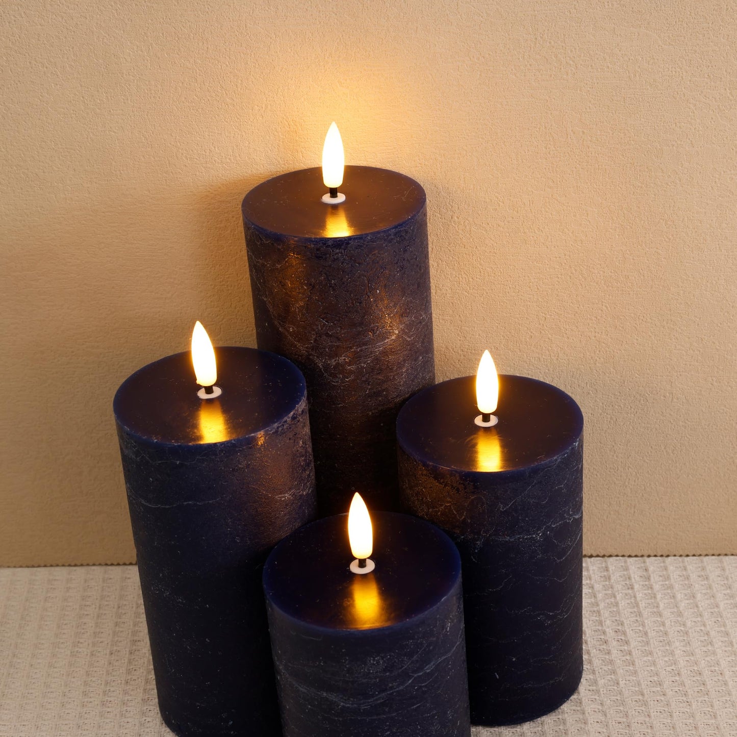 AFINETH Blue Flameless Pillar Candles, Battery Operated Candles with Remote, Real Wax Flickering LED Candles for Home Party Wedding Holiday Decor, Set of 4, Φ 3" H 4" 5" 6" 8"