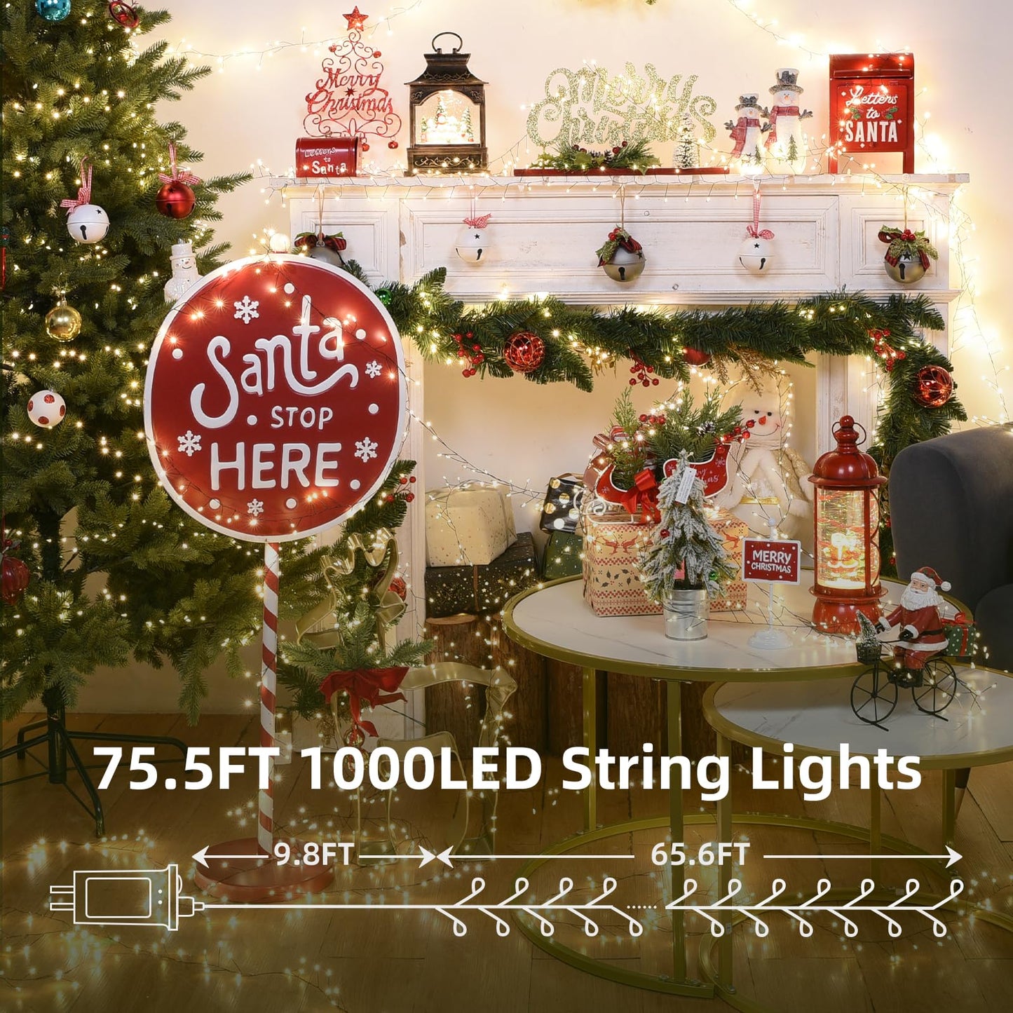 Lycklig Fairy Lights Plug in 65Ft 1000LED Warm Christmas Wreath Twinkle Lights with Timer Remote Waterproof Firecracker Firefly Cluster String Light for Bedroom Graland Party Tree Decor Black Wire