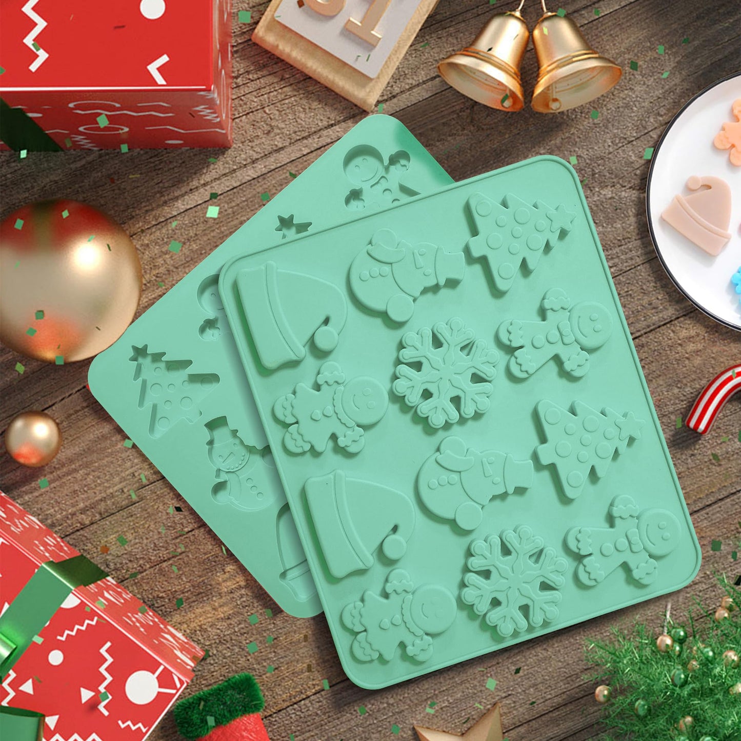 Zorazio 2Pack Christmas Silicone Cookie Chocolate Molds,Christmas Tree Silicone Mold, 12-Cavity Christmas Chocolate Mold for Candy Cookies Including Snowman Snowflakes Santa Hat