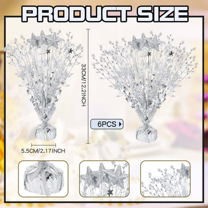 Wenqik 6 Pcs Metallic Foil Spray Centerpiece Star Table Party Decoration Burst Centerpieces Table Decor for Party Birthday Wedding Anniversary Memorial Dining Graduation Holiday Supplies(Silver)