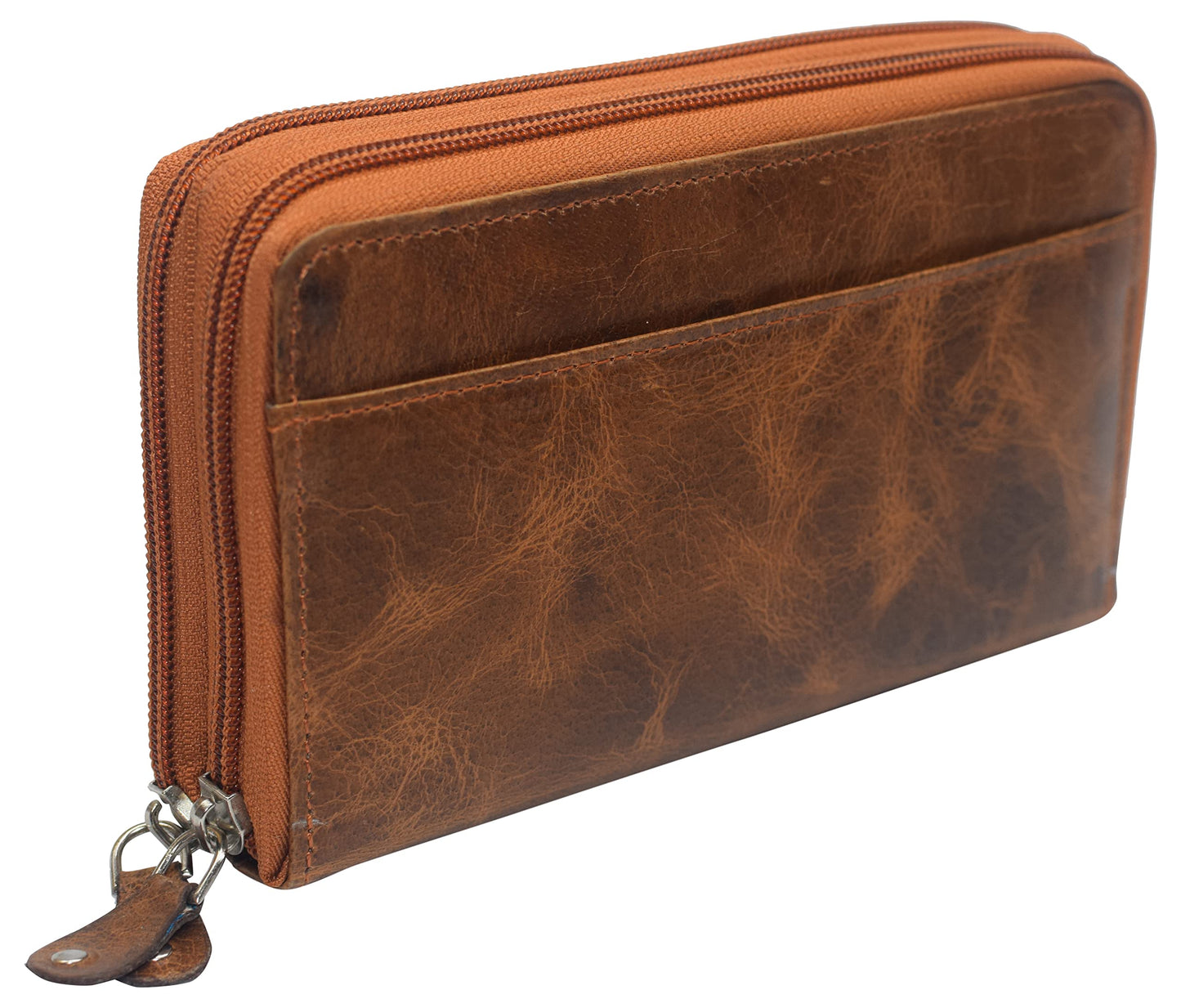 Cavelio Women RFID Blocking Wallet Leather Zip Around Phone Clutch Large Travel Purse (Tan)