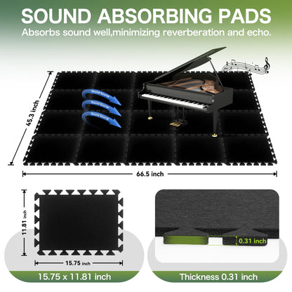 18 Pcs Sound Absorbing Interlocking Floor Mats Pads, 15.7" x 11.8" x 0.3" sound absorbing rug, Non-Slip Anti Vibration Sound Proof Puzzle Felt Padding, Piano Carpet Drum Rug for Music Studio
