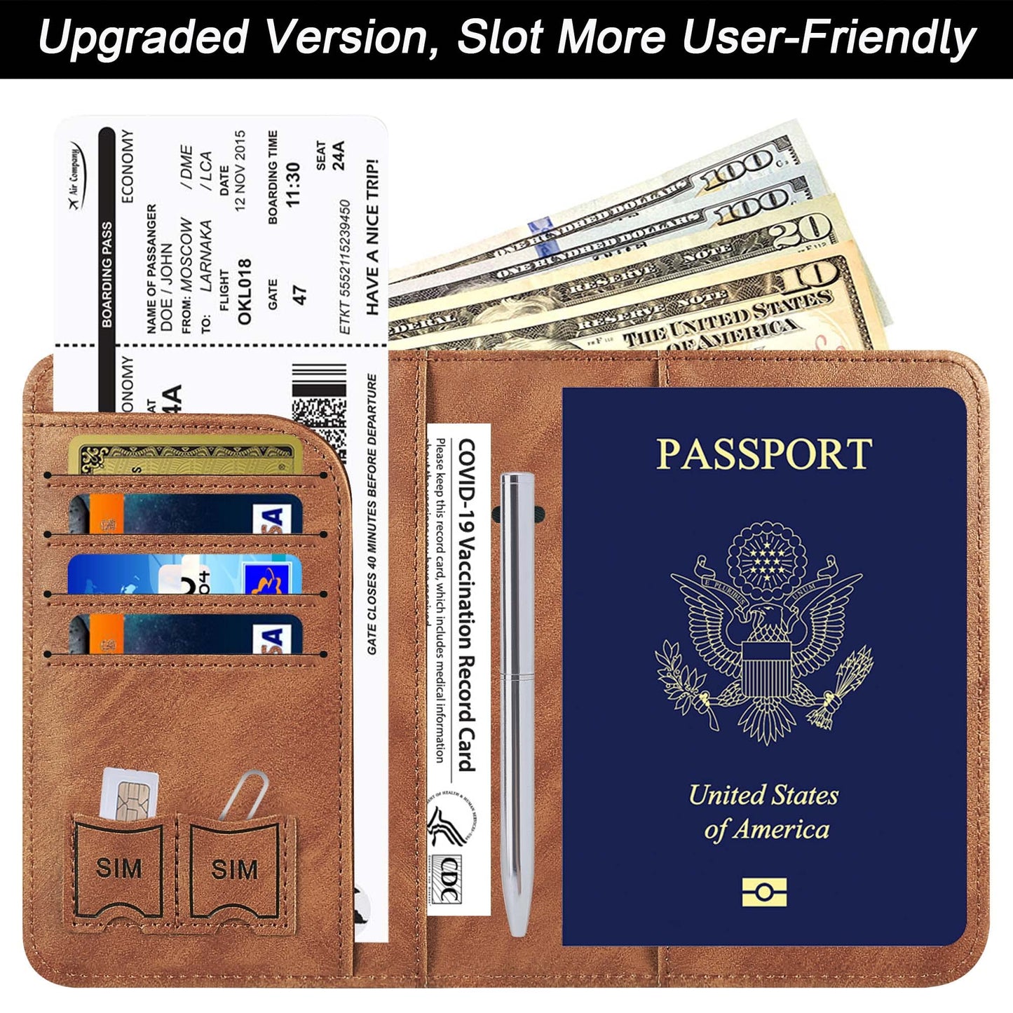 Passport Holder Cover Wallet Travel Essentials Leather Rfid Blocking Case Vacation Luggage Must Haves Travel Accessories for Men Women (116#Brown)