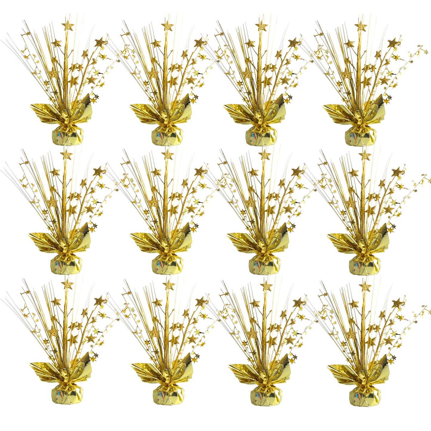 Egolot 12 Pack Metallic Gold Foil Spray Centerpieces Stars Brust Table Centerpieces for Wedding Birthday Anniversary Holiday Party Decor, Metallic Star Balloon Wights for Party, Table Decor for Party