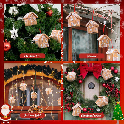 Vesici 12Pcs 3D Christmas Gingerbread House Ornaments for Christmas Tree 3 Styles Mini Cookie House Hanging Decorations for Village Home Decor Holiday Xmas Tree Party