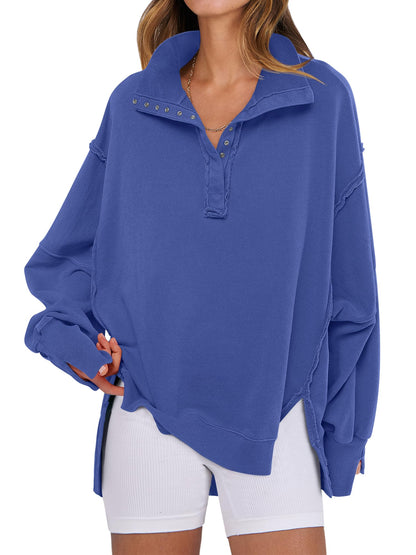ANRABESS Women's Sweatshirts Oversized Casual Loose Button Up Henley Pullover Top High Low Split 2025 Fall Fashion Outfits