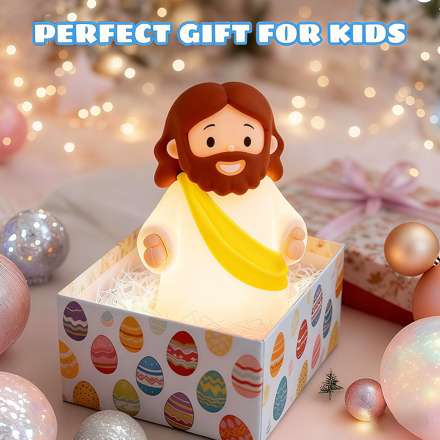 magical JD Little Jesus Night Light, Mini Silicone Jesus Lamp, Dimmable Rechargeable Touch Bedside Lamp for Nursery & Kids, Ideal Religious Gift for Christmas, Easter and Baptism(Yellow)