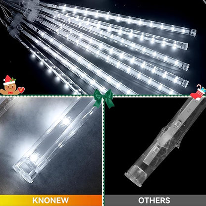 KNONEW Christmas Lights Outdoor, 15 inch 24 Tubes 672 LED Meteor Shower Lights Plug in Waterproof Falling Rain Light for Xmas Tree Wedding Party Garden Holiday Rooftop Decorations (Cool White)