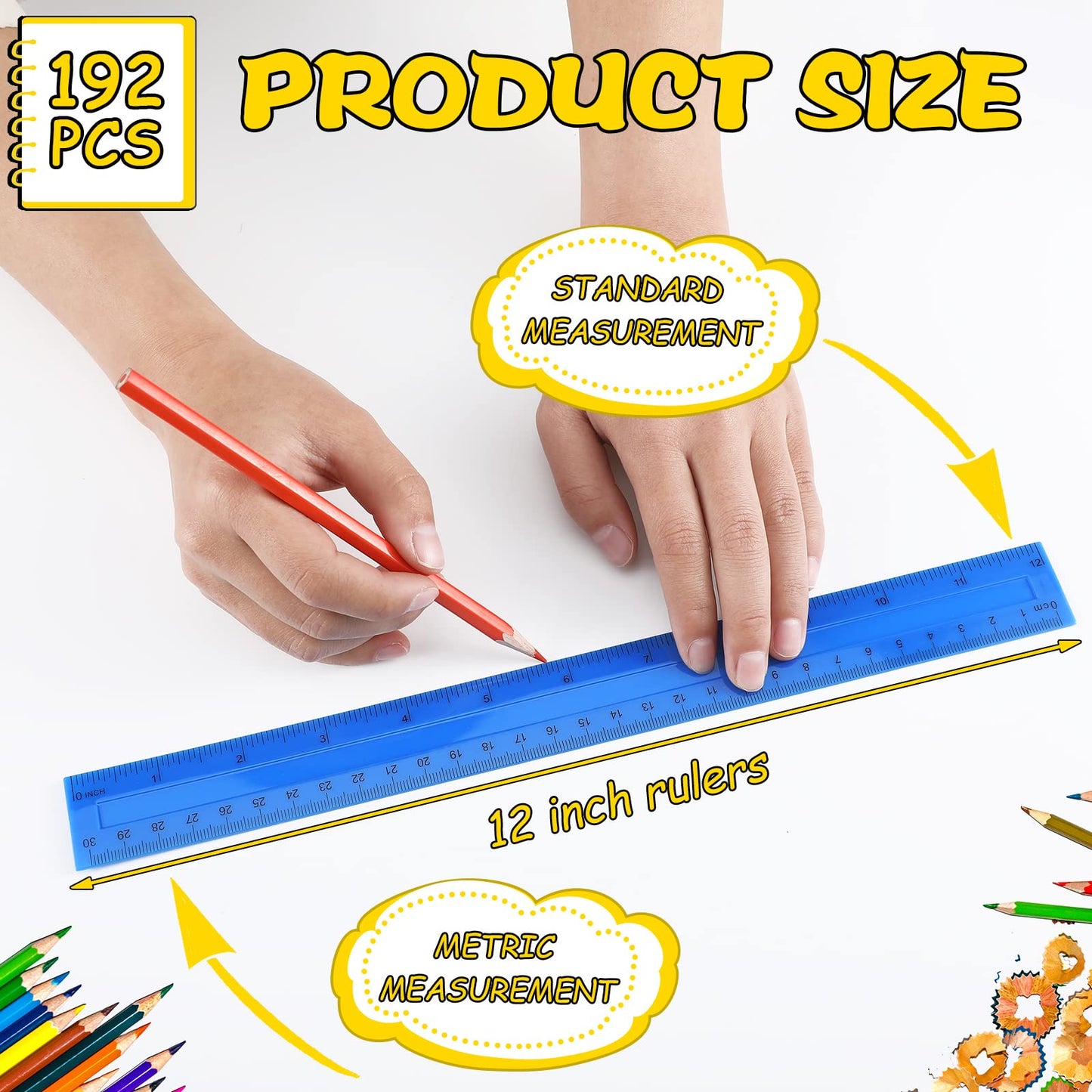 Teling 192 Pack Rulers Bulk for Classroom Transparent Colorful Metric Rulers with Inches and Centimeters 8 Colors for Kids Back to School Supplies(12 Inch)