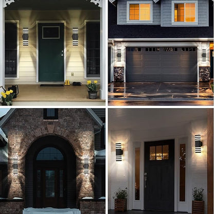 tewei Up and Down Outdoor Lights Exterior Wall Light Fixture, 3-Layer Black Modern Outdoor Lights for House, IP65 Waterproof Aluminum Exterior Wall Sconce for Porch Garage, Warm White 3000K, 2 Pack