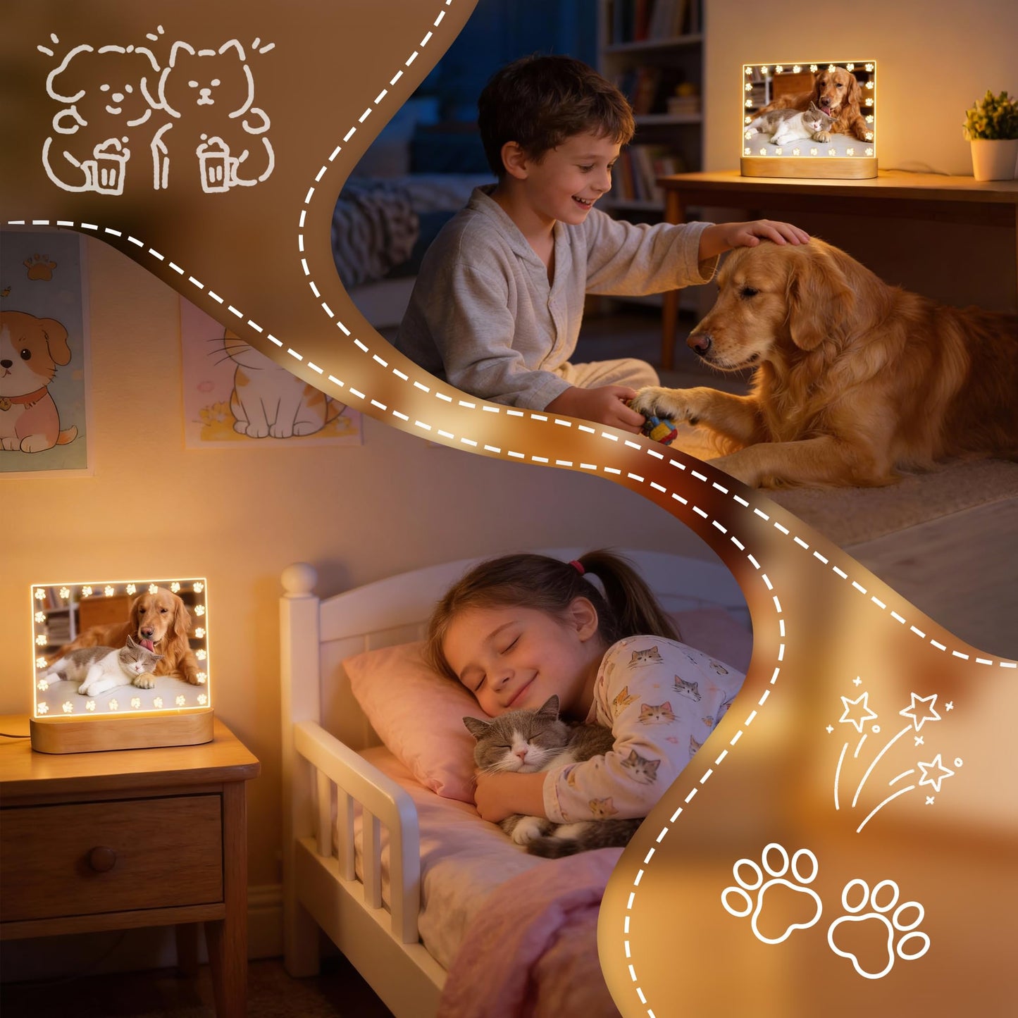 Dog Memorial Picture Frame, Dog Gifts for Pet Loss, 4x6 LED Frame Night Light with Paw Prints, Remembrance Sympathy Gift for Cat Owner Pet Lover, Personalized Home Bedroom Tabletop Decor Keepsake Lamp