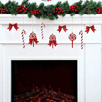 Pinkunn 30 Set Christmas Candy Cane Ornament with Bow Peppermint Candy Cane Christmas Tree Decoration Plastic Lollipop and Bow Hanging Ornaments for Xmas Tree Wreaths Holiday Decorations(Red)