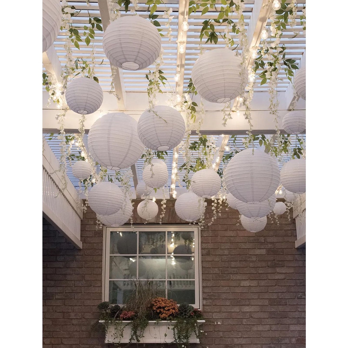 20Pcs White Paper Lanterns for Parties, 6” 8” 10” 12” Chinese Asian Hanging Round Paper Lanterns for Birthday Wedding Halloween Christmas Home Decor Party Decor