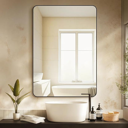 Delma Bathroom Mirror, Black Framed Bathroom Mirror for Over Sink, High-Definition Vanity Mirror, Versatile Mirror for Bathroom, Hangs Horizontally or Vertically(40x28, Black)