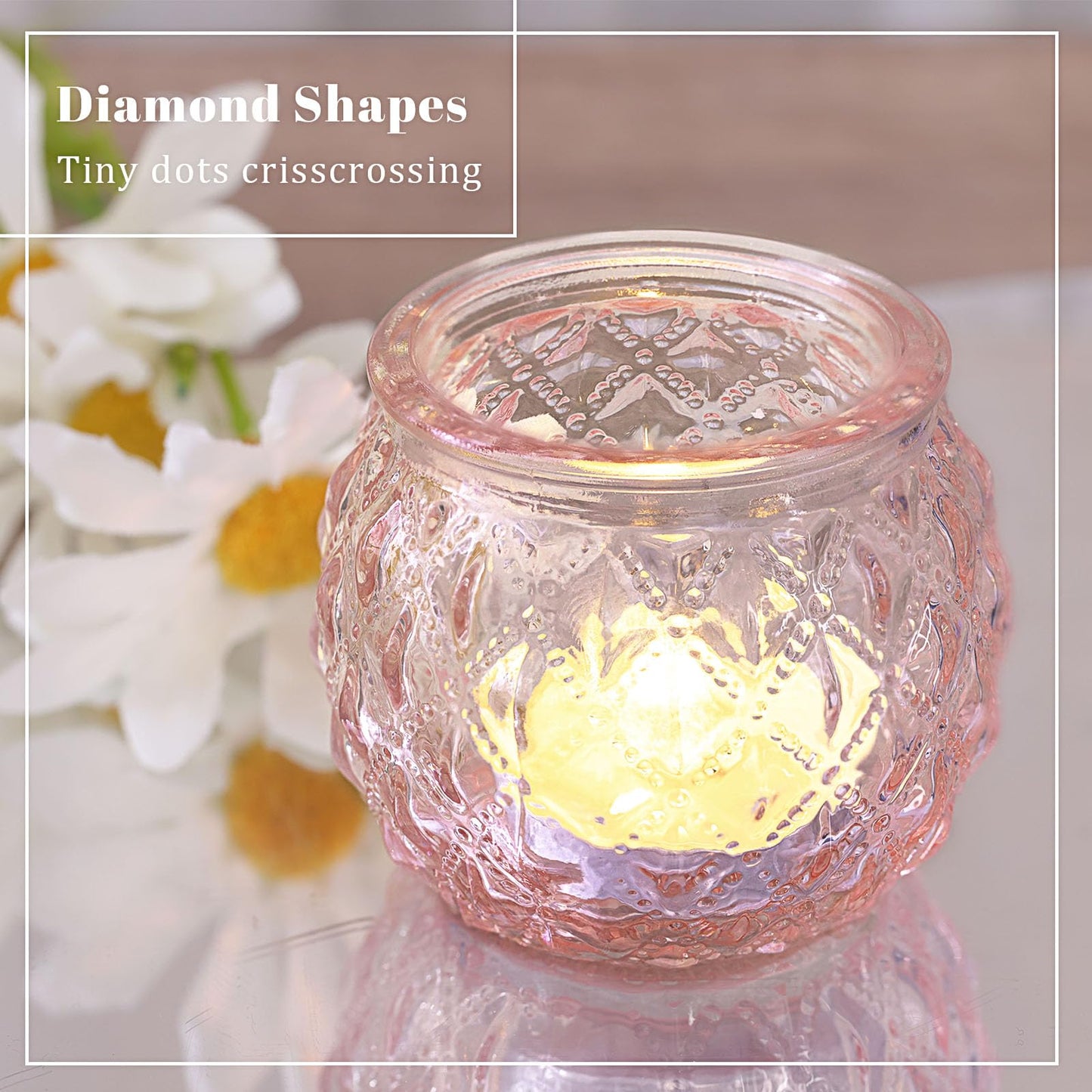 DARJEN 12Pcs Pink Votive Candle Holders - Round Glass Candle Holders for Flameless LED Tea Waxes, Romantic Candle Holder for Wedding & Home Table Decor, Various Parties