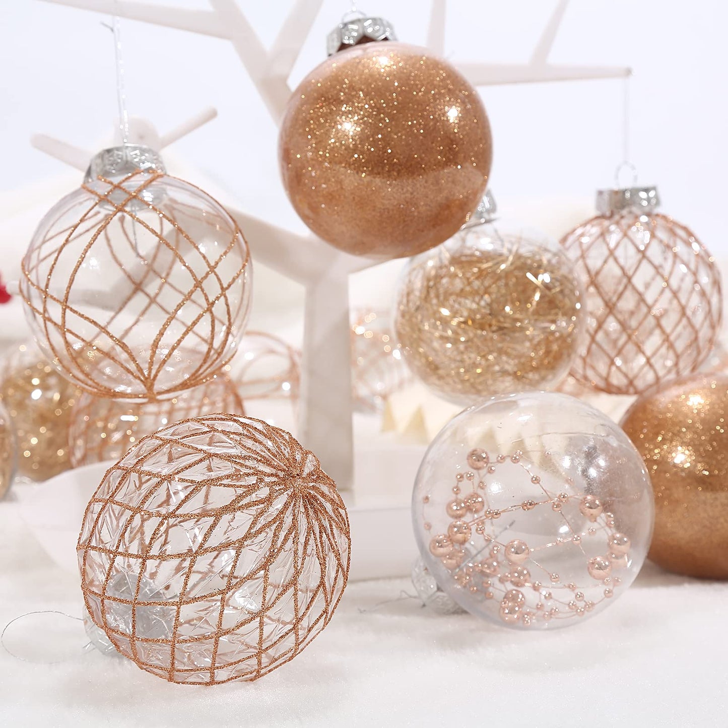 2.36" Clear Christmas Ball Ornaments, 30 pcs Shatterproof Plastic Baubles for Tree Decorations, Party, Holiday - Champagne Gold