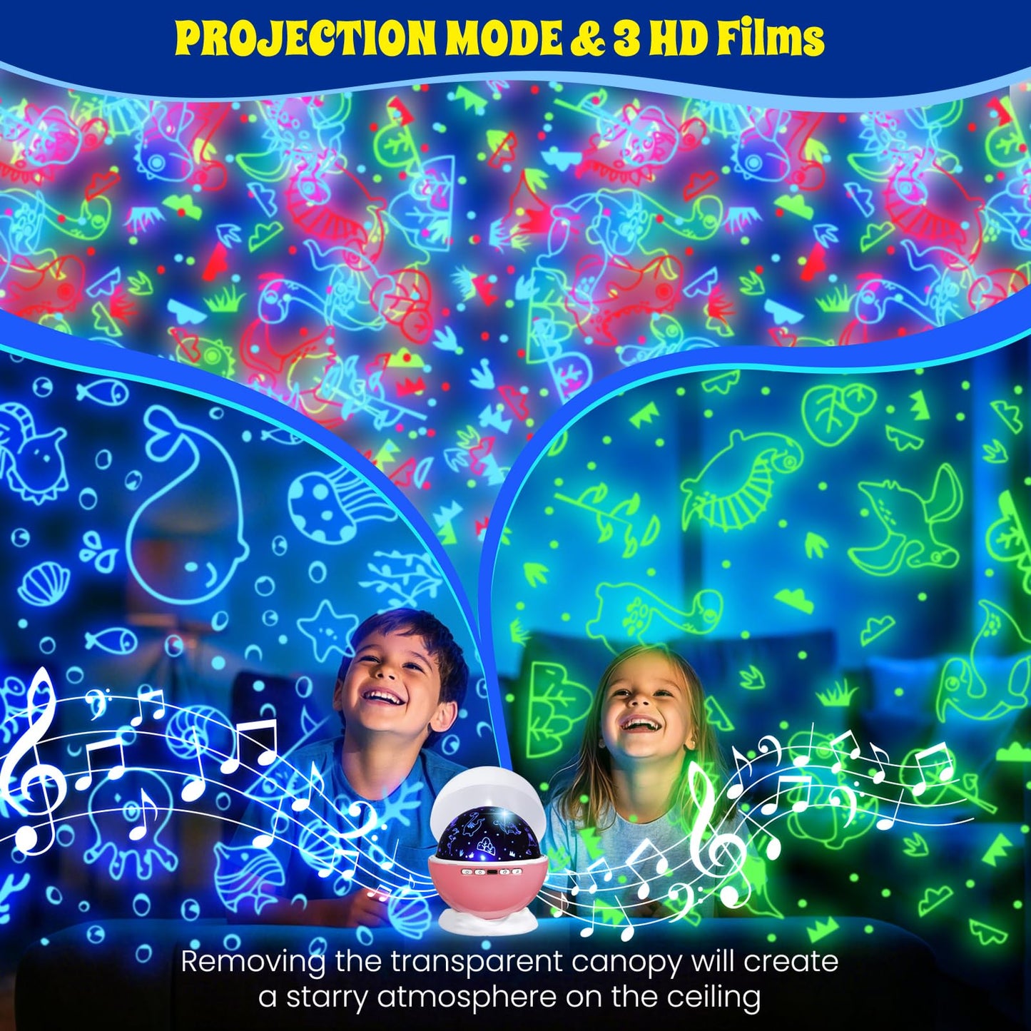 Night Light Projector,Night Light for Kids Room with Remote and Timer,360° Rotation,3 Projection Films,18 Light Modes,8 Lullaby Songs,Kids Night Lamp, Christmas Birthday Gifts for Boys Girls (Pink)