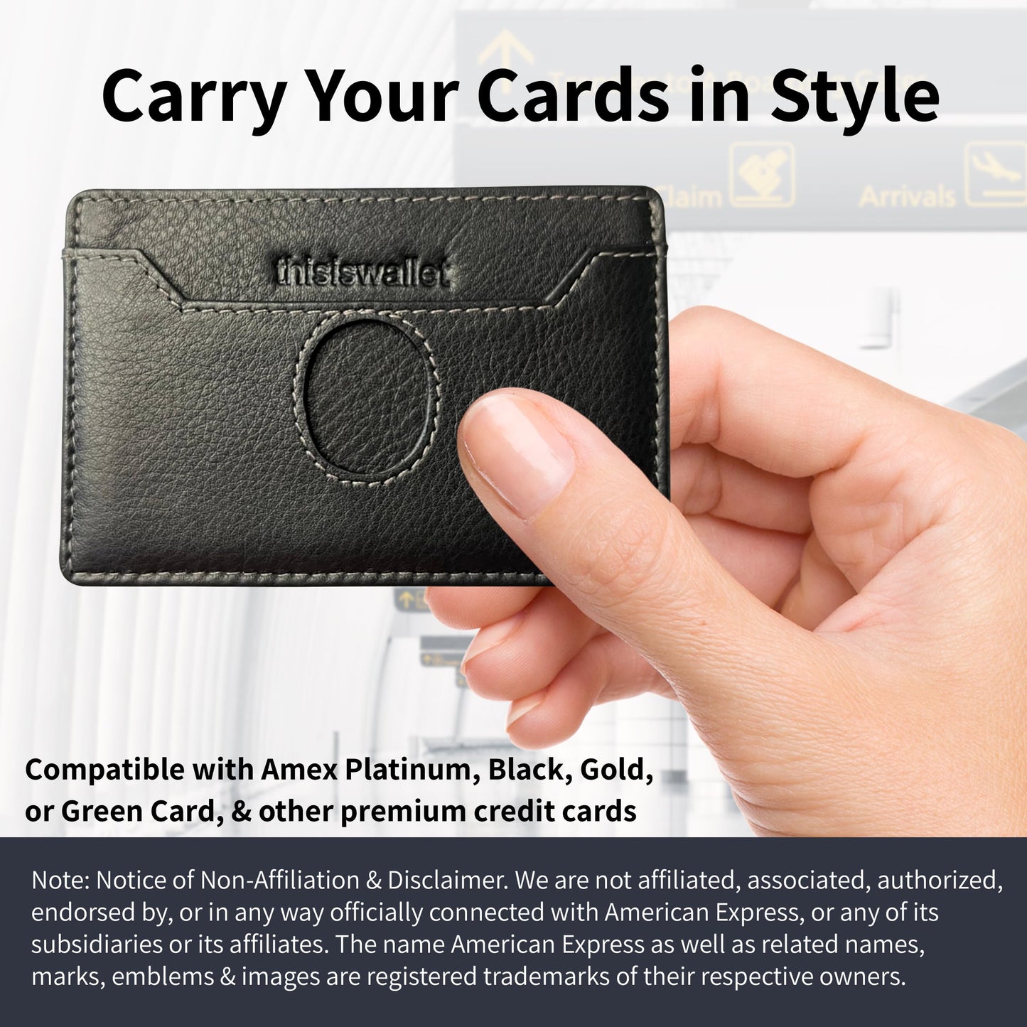 thisiswallet 2 Card Minimalist Wallet for Men & Women - Genuine Leather Ultra Thin Black Credit Card Holder - Compatible with American Express Platinum