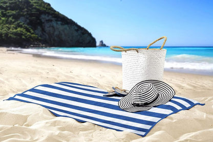 Oversized Cabana Beach Towels - Pack of 4 Cotton 30x60 Inches | Modern Striped Design in Blue
