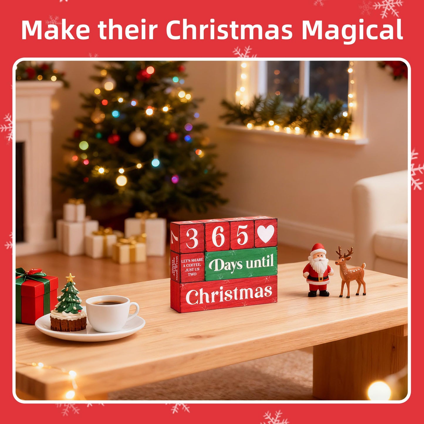 Gleegreets 365 Days Christmas Countdown Wooden Tiered Tray Decor, Activities Decision Dice Decorations Gifts for Home, Winter Table Centerpiece for Party Kitchen Office
