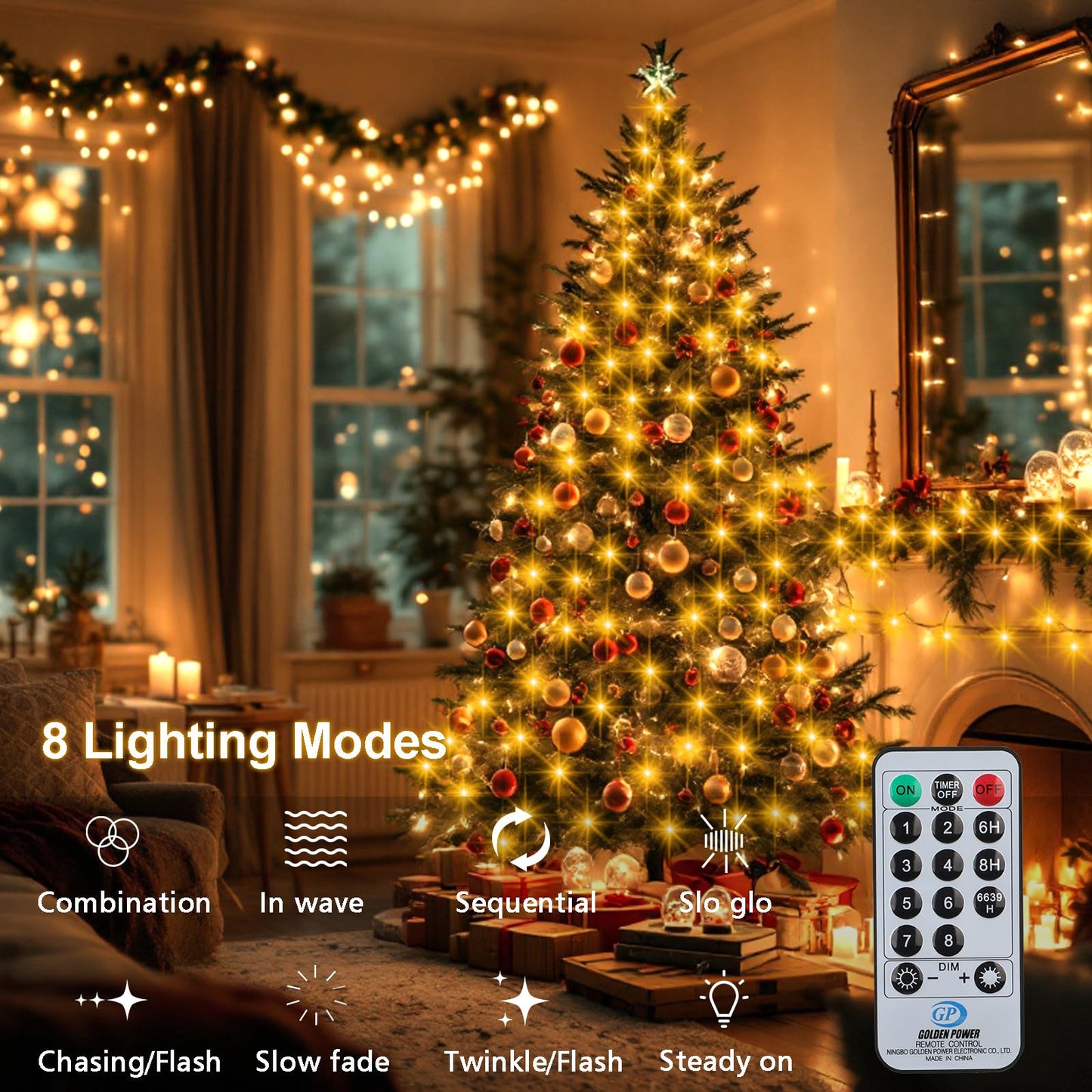echosari Connectable 400 LED Christmas Lights, Extra Long 66Ft Outdoor String Lights Plug in with Remote Timer for Patio Garden Tree Decor (Warm White)
