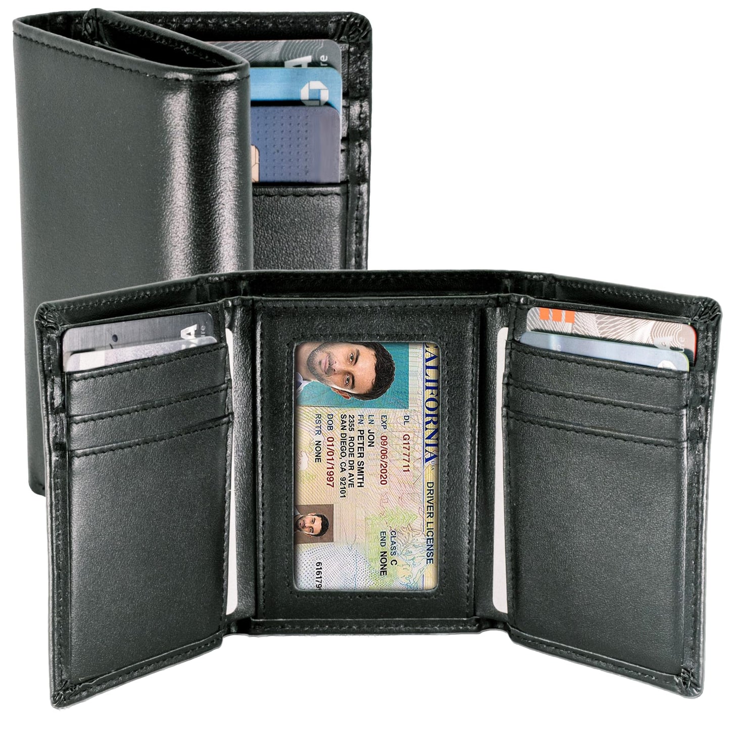 Top Grain Leather Trifold Wallet for Men | RFID Blocking | Ultra Strong Stitching | Extra Capacity Trifold Wallet | Thin and Sophisticated Tri-Fold Design