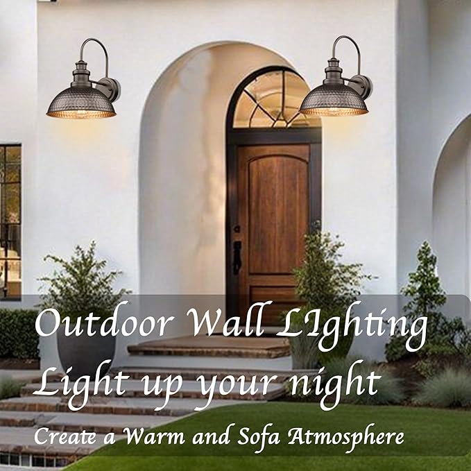 Casia Farmhouse Barn Lights - Rustic Wall Sconce, Exterior & Outdoor Mounted Lighting Fixture, Vintage Gooseneck Wall Lighting，Outdoor Wall Light (Oil Rubbed Bronze, 2 Pack)