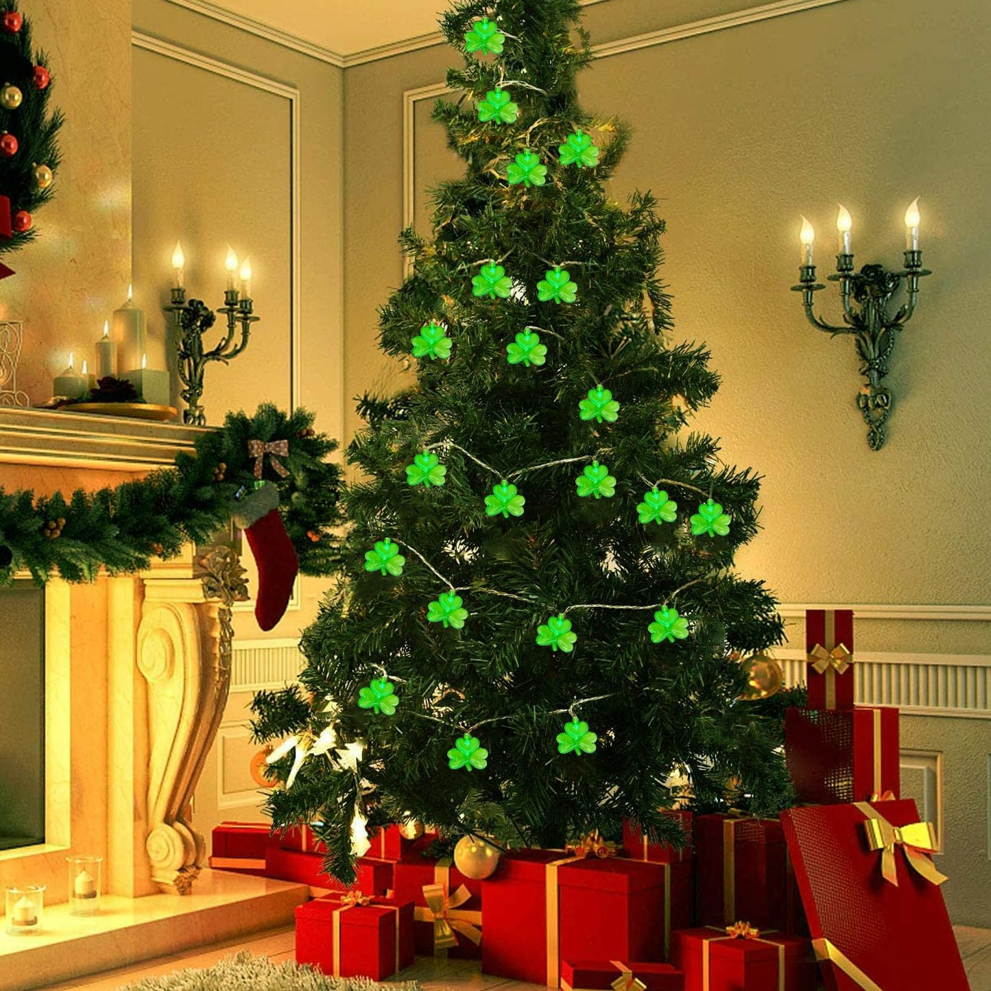 LED Shamrock String Lights Outdoor, 8.5Ft St. Patrick's Day Decorations Lights with 10 Green Clover Light, Plug in Shamrock Fairy Light for Indoor Outdoor St. Patrick's Day Party Irish Window Garden