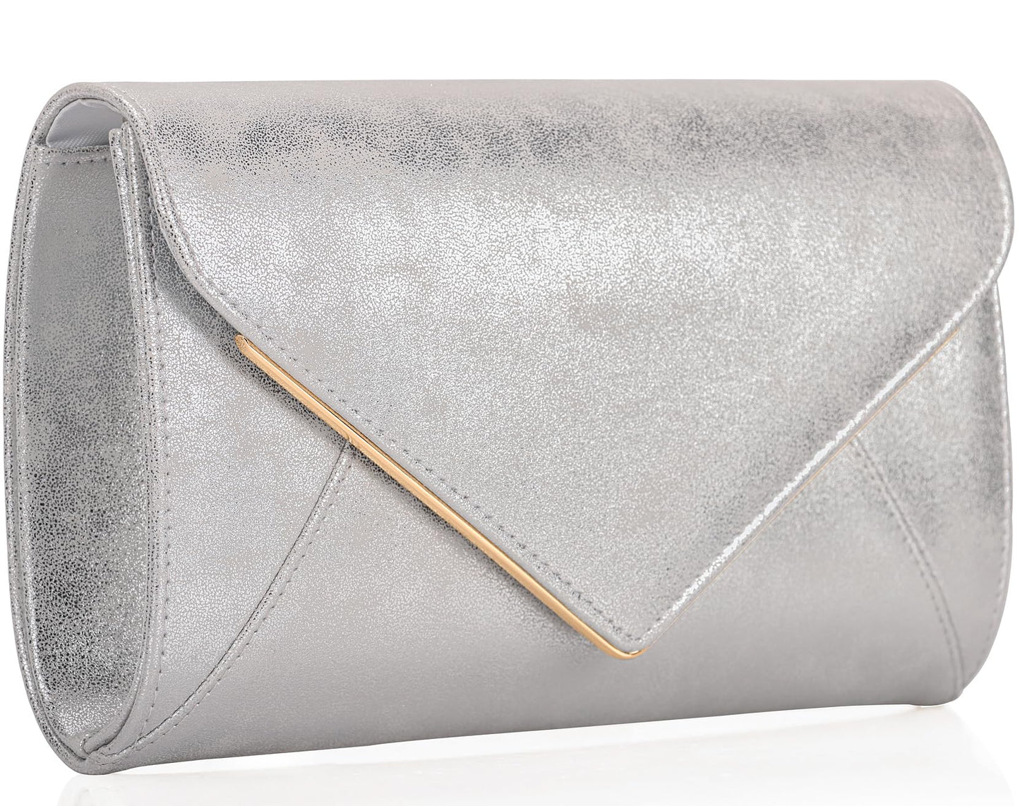MOJISOLO PU Leather Clutch Purses Women Evening Envelope Handbag Prom Wedding Party Foldover Bag Silver