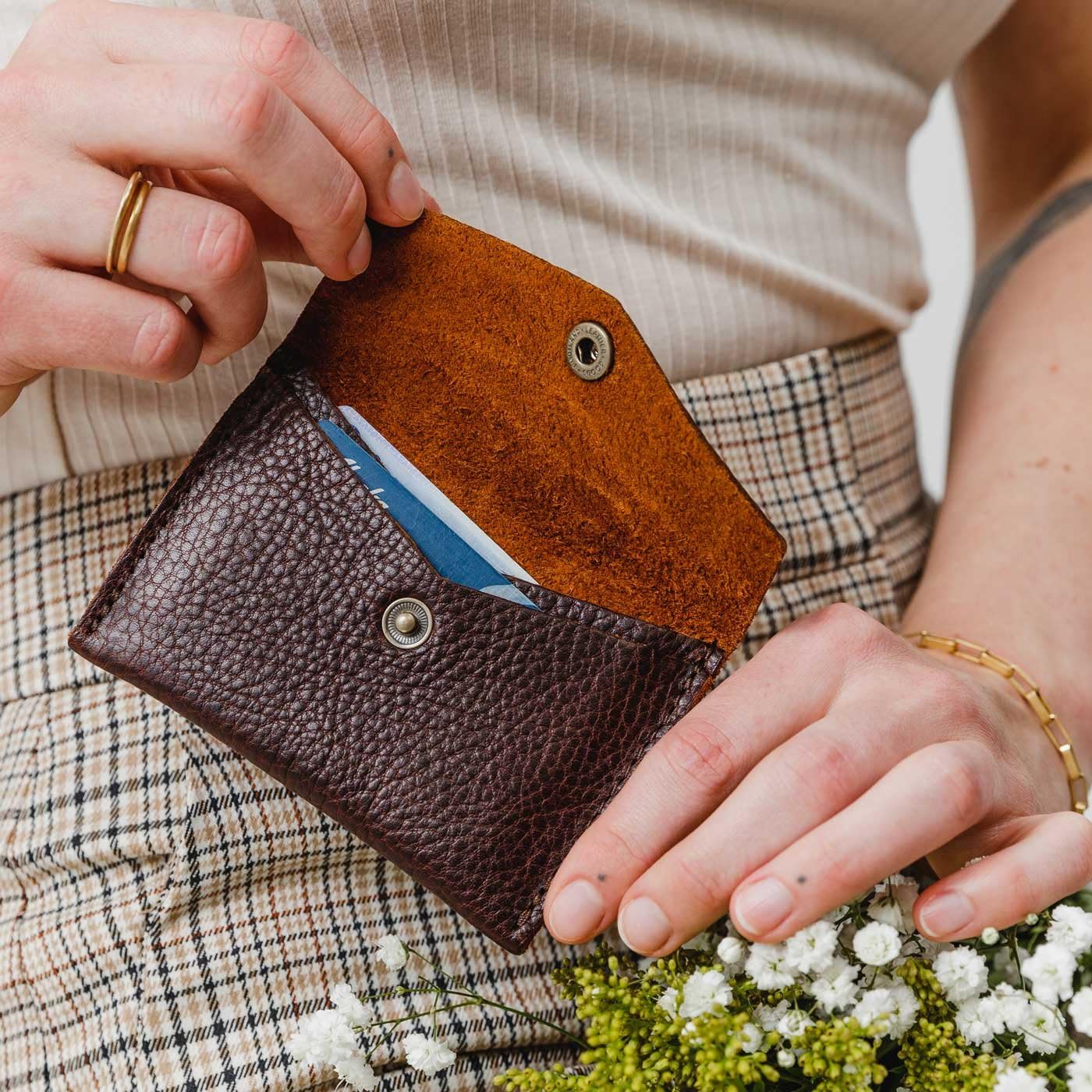 Portland Leather Goods Mini Envelope Wallet for Women – Handmade from the Finest Full-Grain Hides – Features Two Interior Pockets with Secure Snap Closure – Coldbrew