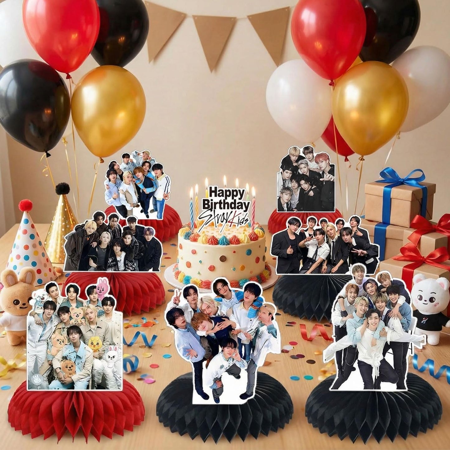 Kpop Theme Party Supplies, 7Pcs 5 Star Party Table Centerpieces, Cake Toppers, Photo Booth Props, for K-Pop Idol Stray Kids Birthday Decorations for Fans Merch