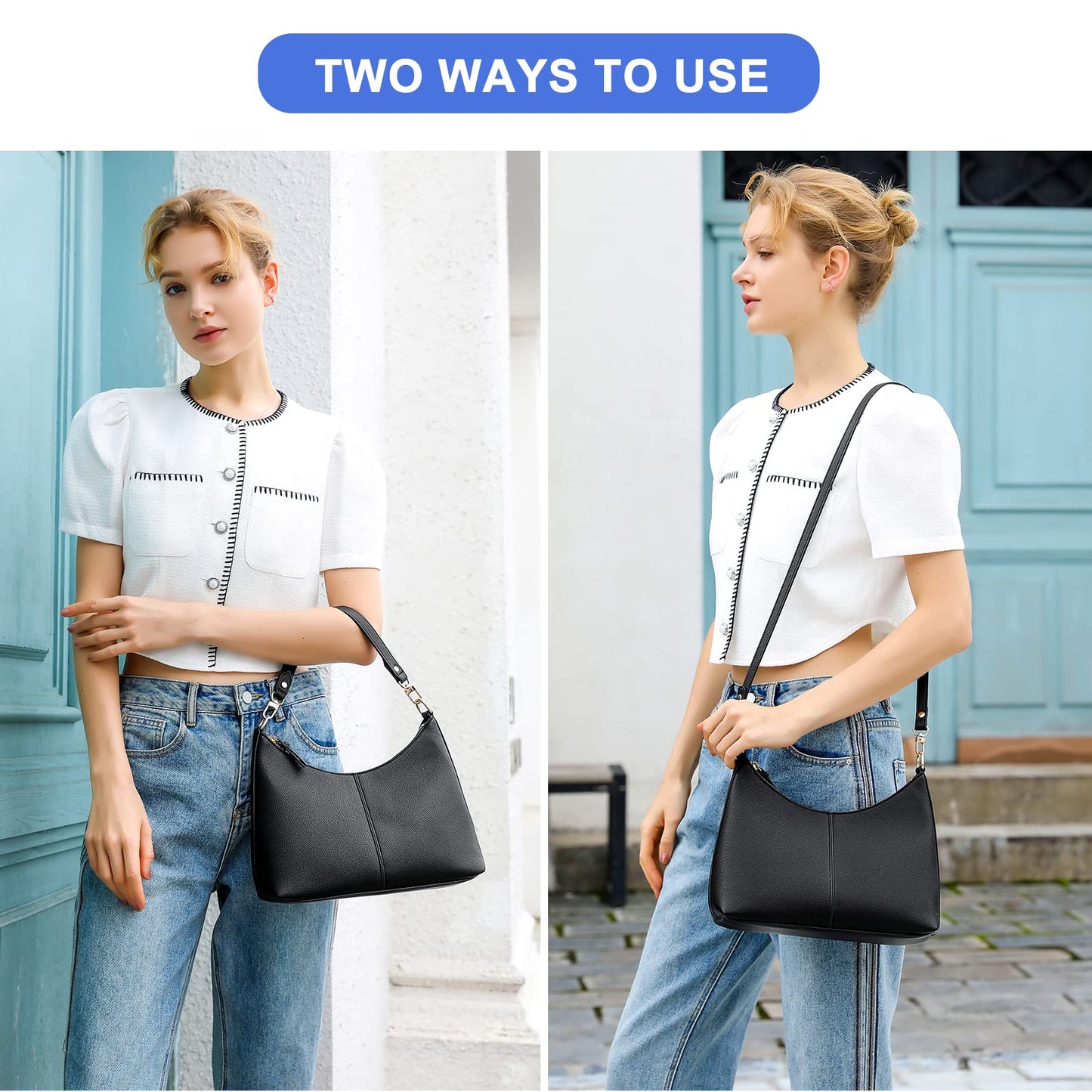 Keyli Women's Shoulder Handbag - WaterProof PU Leather Crossbody Bag, Cute Stylish Clutch Purse with Removable Straps, Top Handle Bag with Zipper - Black