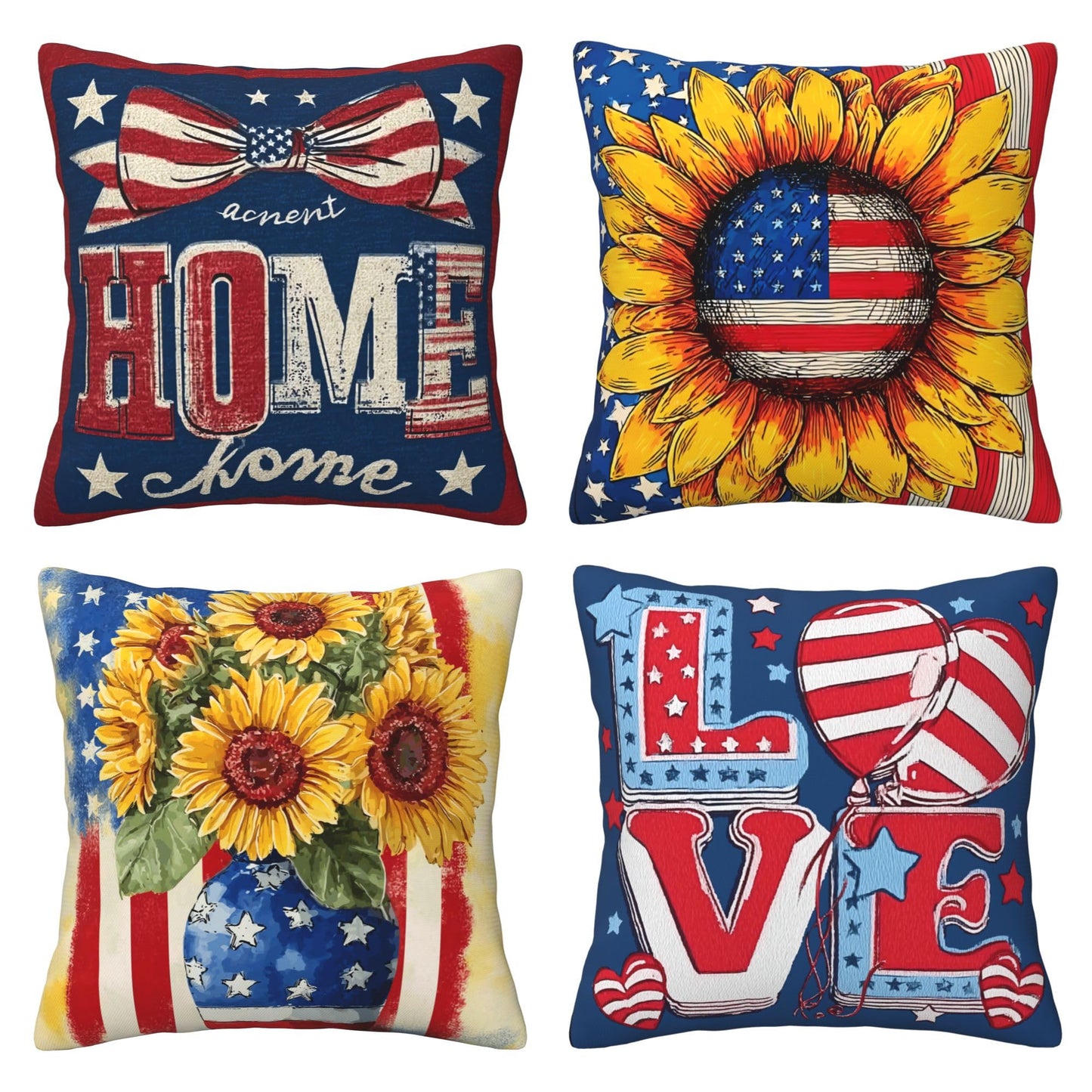 oyebn 4th of July Throw Pillow Covers Set of 4 Decorative Soft Double Sided Print Pillow Case Farmhouse Home Decor for Living Room Sofa Couch 18x18
