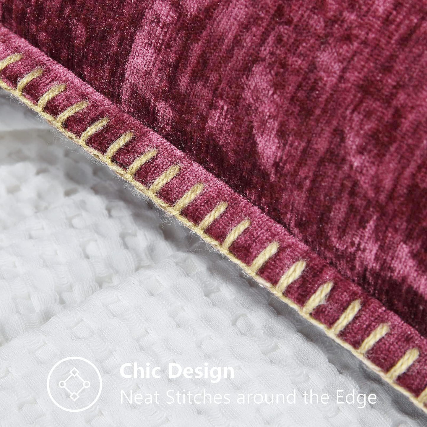 decorUhome Fall Chenille Soft Cozy Throw Pillow Covers 20x20 Set of 2, Modern Farmhouse Boho Velvet Decorative Pillow Cases with Stitched Edge for Couch Sofa Bed Home Decor, Rhododendron