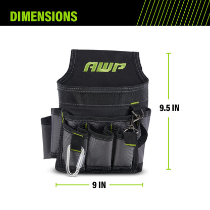 AWP Ballistic Nylon Mini Tool Pouch Multi-Pocket Organizer for Electricians, Professional Tool Box for Efficient Organization, Black/Gray | 1L-23021-2