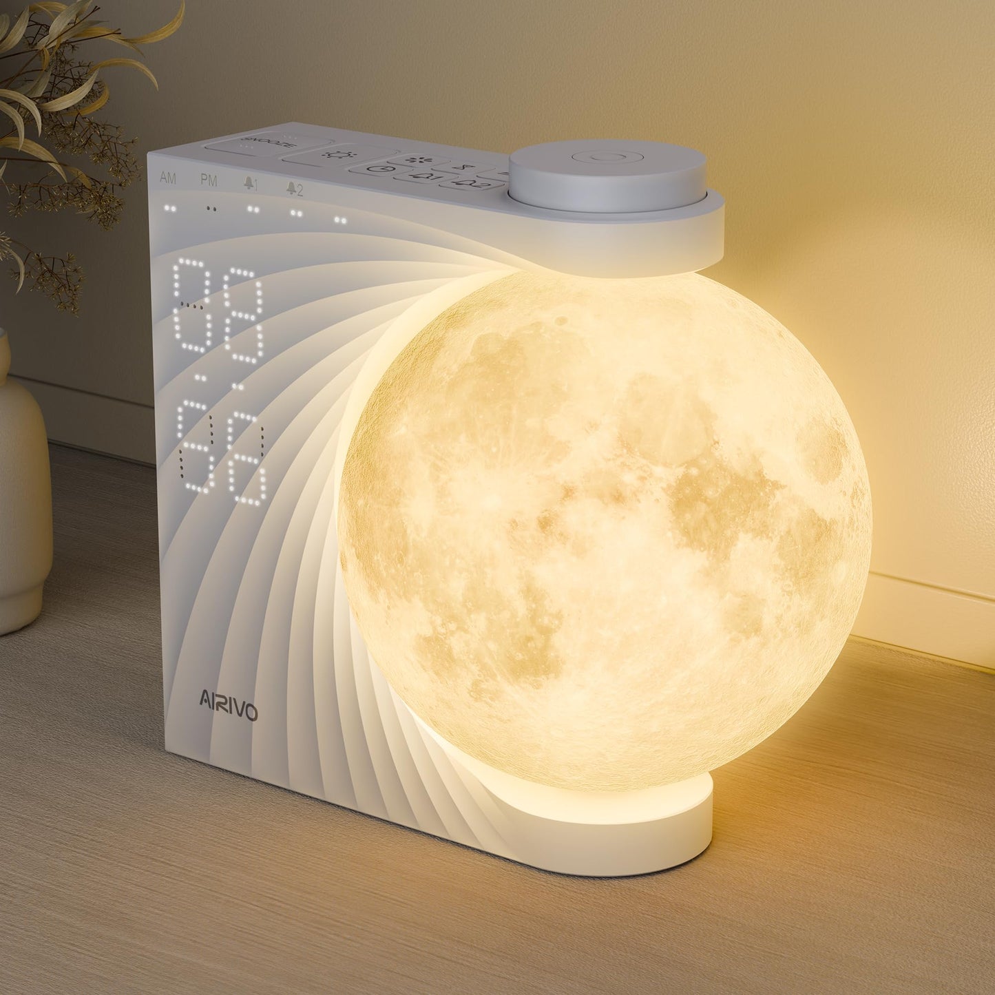 AIRIVO Sunrise Alarm Clock for Bedrooms, Wake Up Light & Sound Machine, Moon Night Light with Dual Alarms, 15 Sounds, 12 Volume Levels, Snooze for Kids Teens Heavy Sleepers