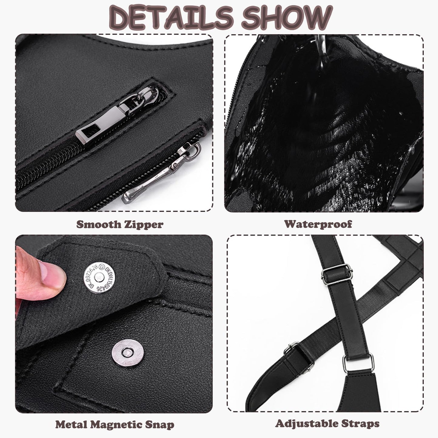 YQCBSU Men's Double Shoulder Armpit Bag, Premium Leather Underarm Anti-Theft Hidden Wallet Pocket, Adjustable & Vintage Style Tactical Crossbody Chest Bag for Commute/Hiking/Cycling, Black