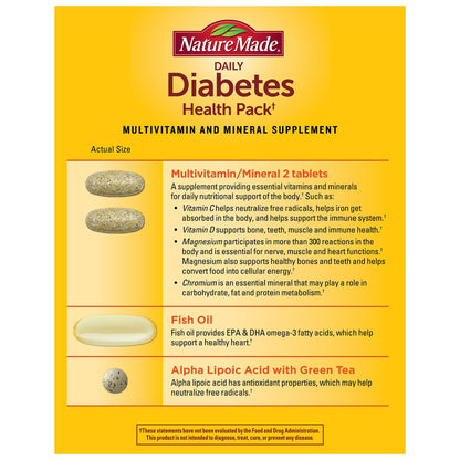 Nature Made Daily Diabetes Health Pack, Dietary Supplement for Nutritional Support, 30 Packets, 30 Day Supply