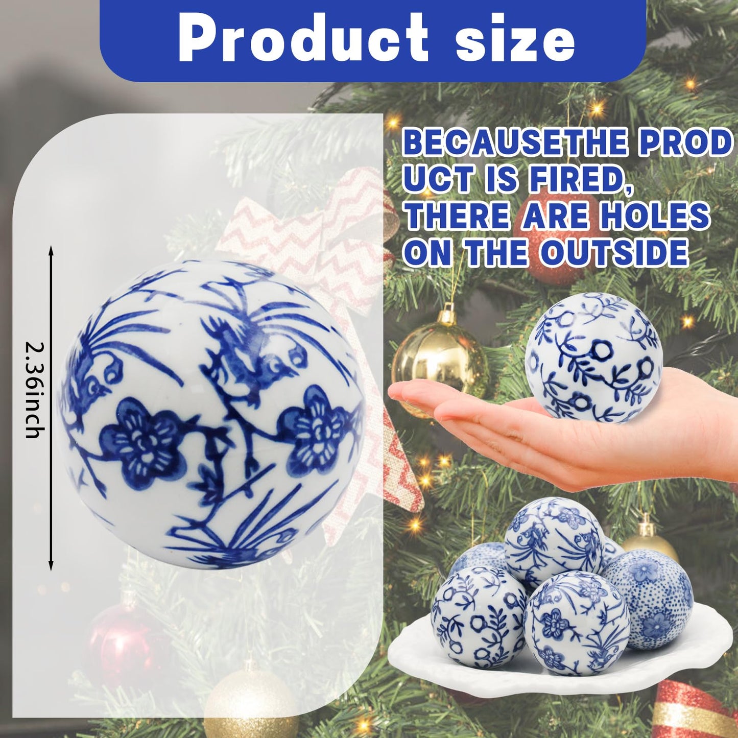 CX Mpapali 6 Pcs Decorative Blue Balls Chinoiserie Blue and White Ceramic Balls for Centerpiece Bowls Farmhouse Basket Tray Vases Decoration Gifts for Dining Table Holiday(A)